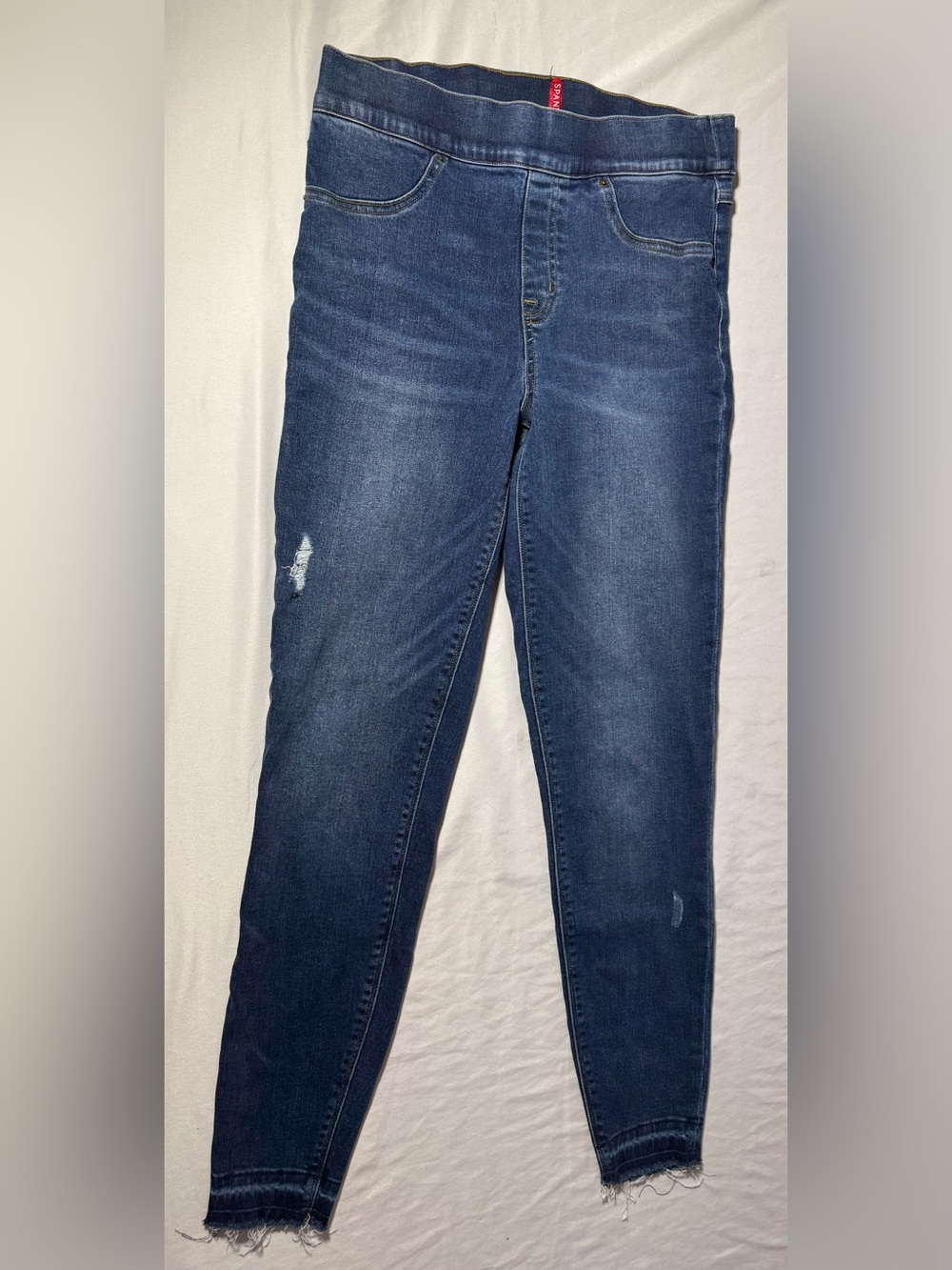 SPANX Dark Blue Stretch Jeggings with Subtle Distressing